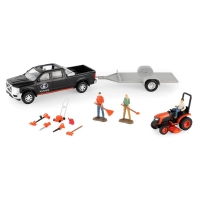 ERTL - Kubota Rasenpflege-Set mit Pickup-Truck, Anhänger, Rasenmähern und Zubehör