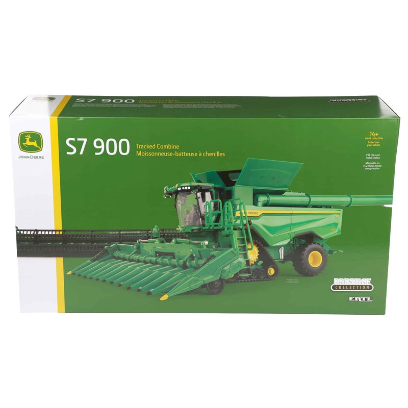 ERTL Prestige - John Deere S7 900 maaidorser op rupsen met maïskolvenplukker en graanmaaibord